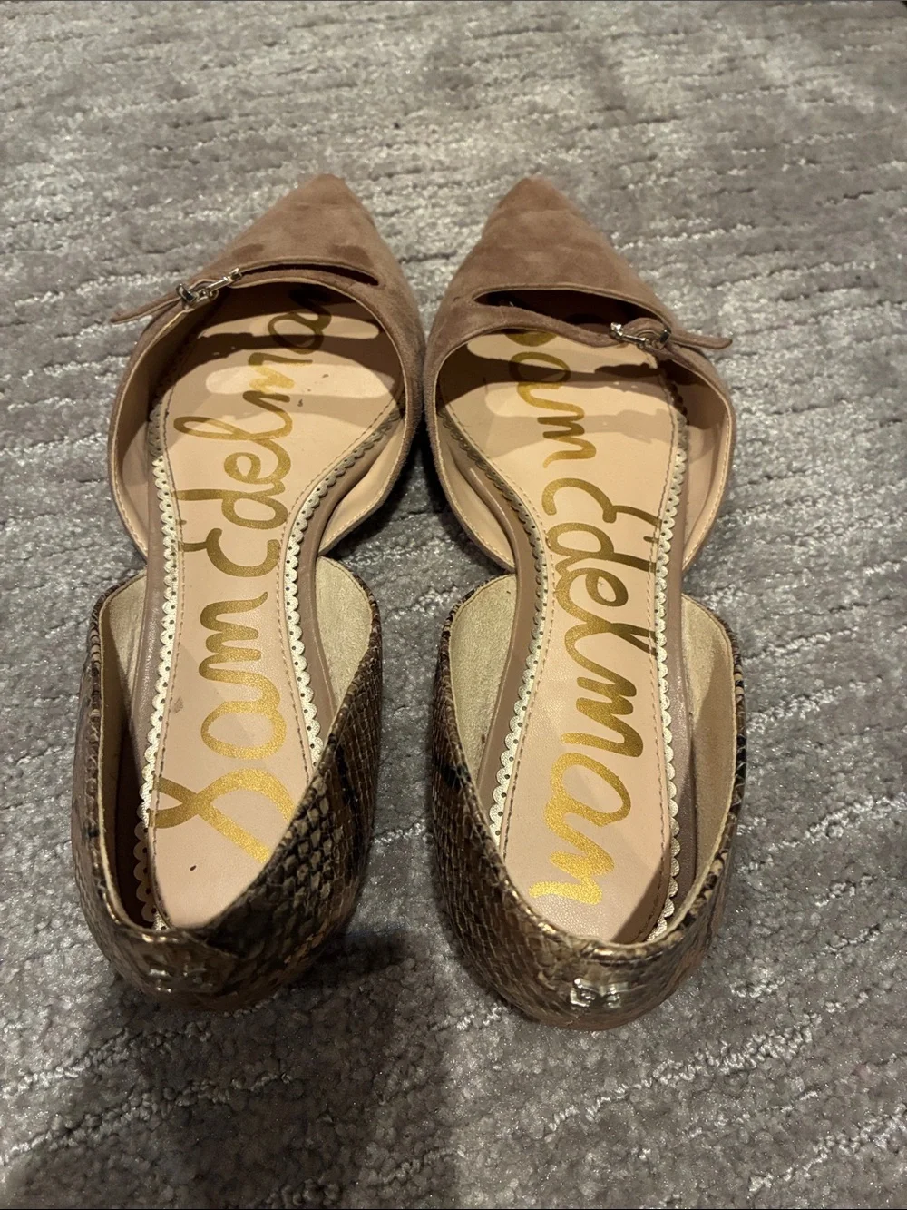 Sam Edelman Taupe Suede Pointed-Toe D'Orsay Flats with Strap